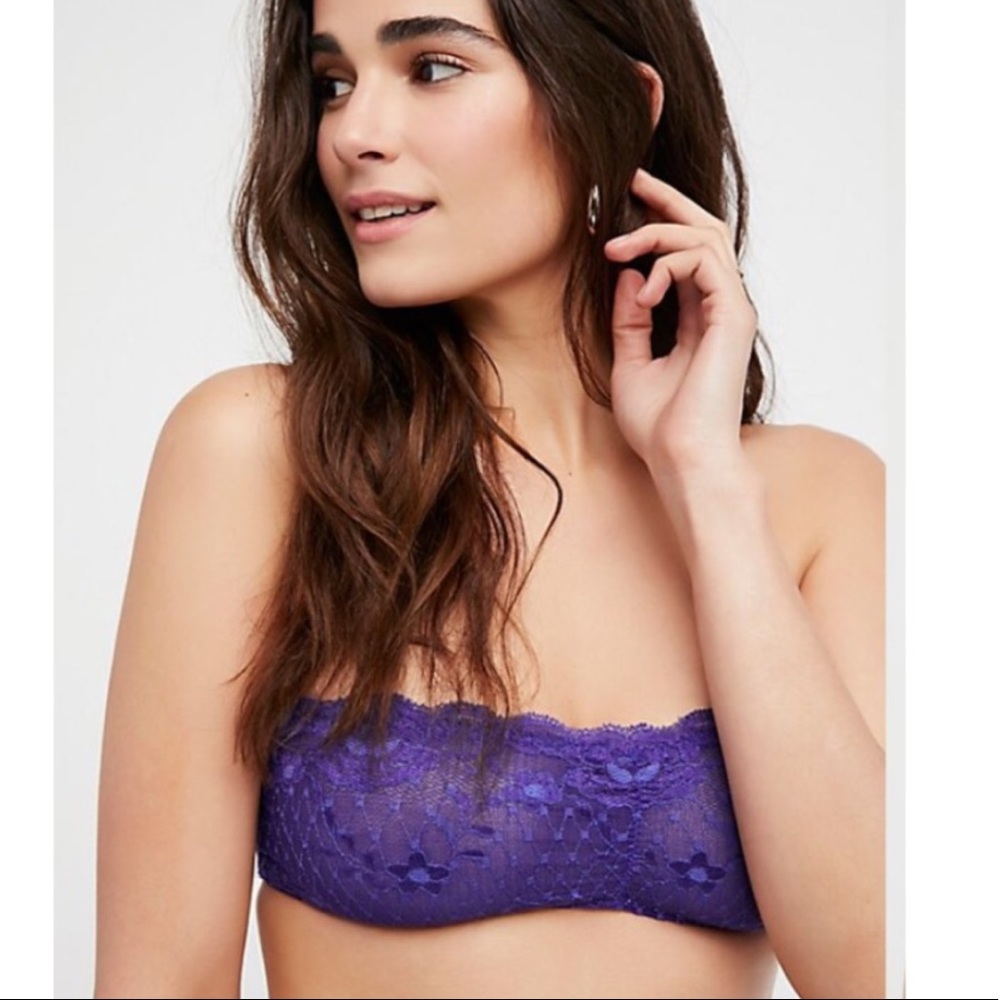 NWT FREE PEOPLE LACE BANDEAU BRALETTE, Royal Purple Boho Romantic Chic Feminine